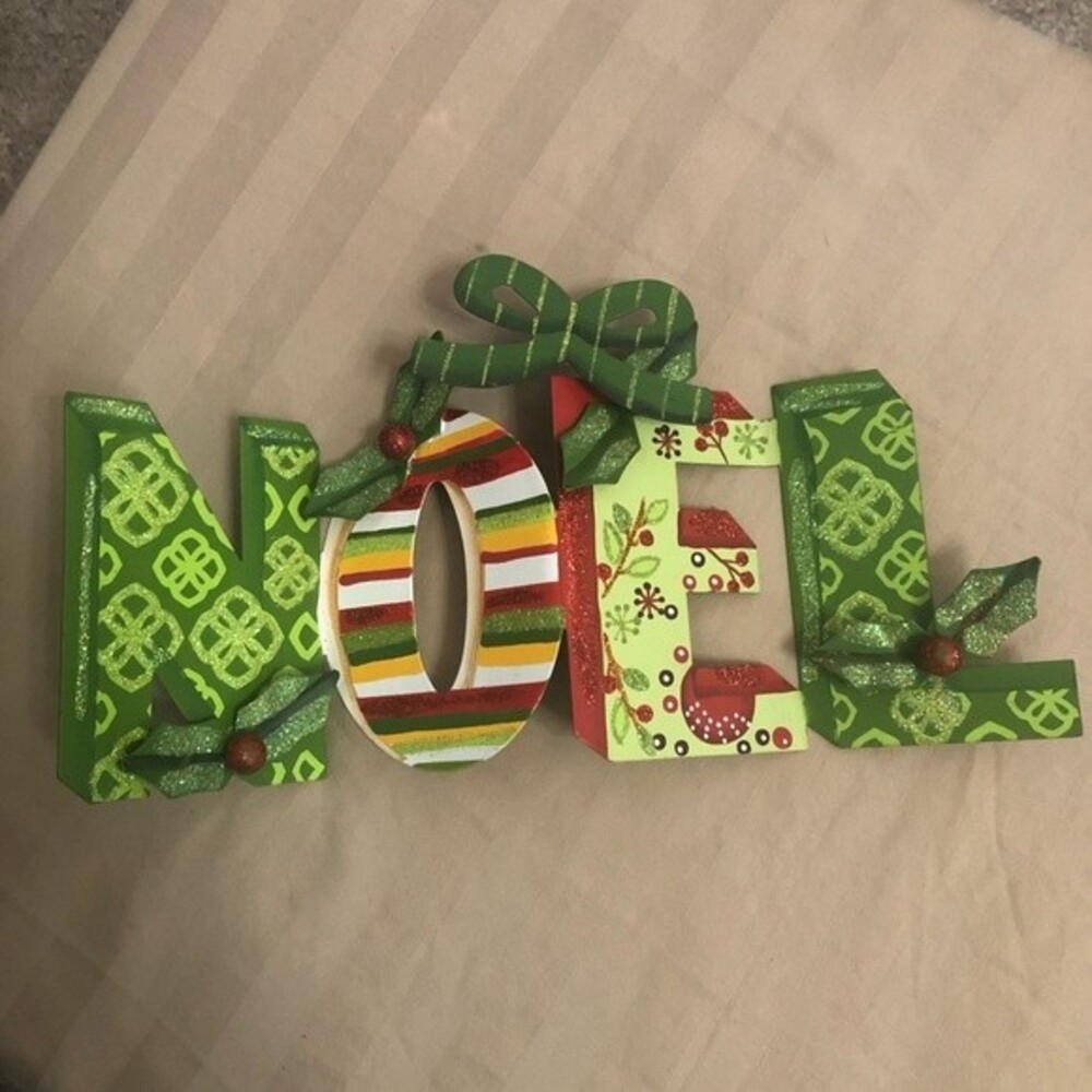 Christmas Noel Mix Print Metal Self Standing Table Shelf Sign Decoration Artsy